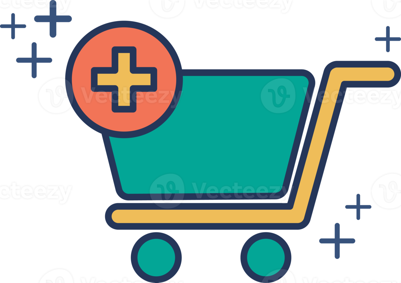 Shopping cart add on order icon illustration glyph style design with color and plus sign. png