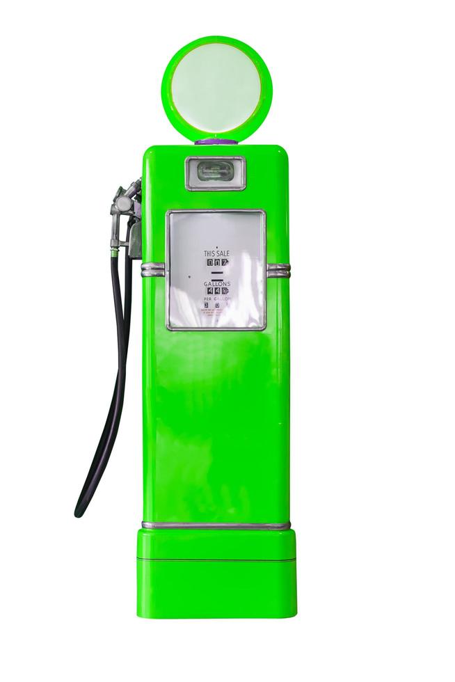 Vintage green fuel pump on white photo
