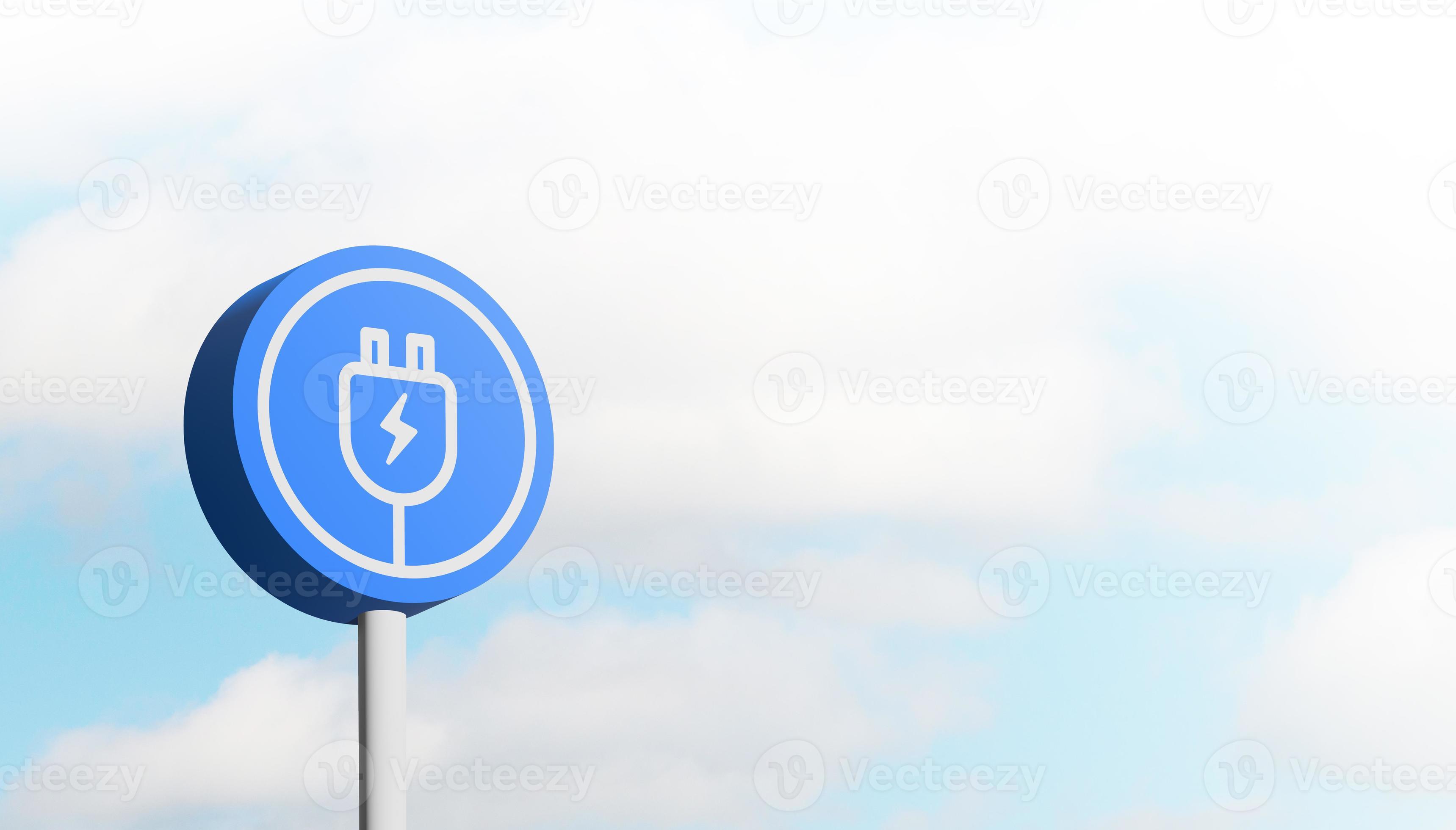 EV charging sign. Recharging point for electric vehicles sign against