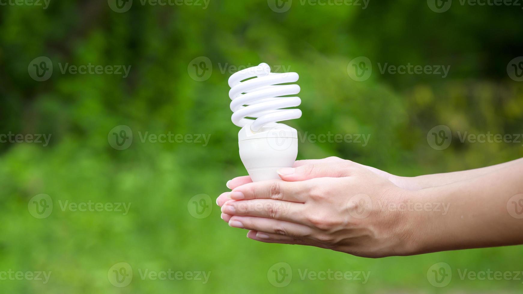 light bulb on green background , Ecological technology , Save earth concept photo