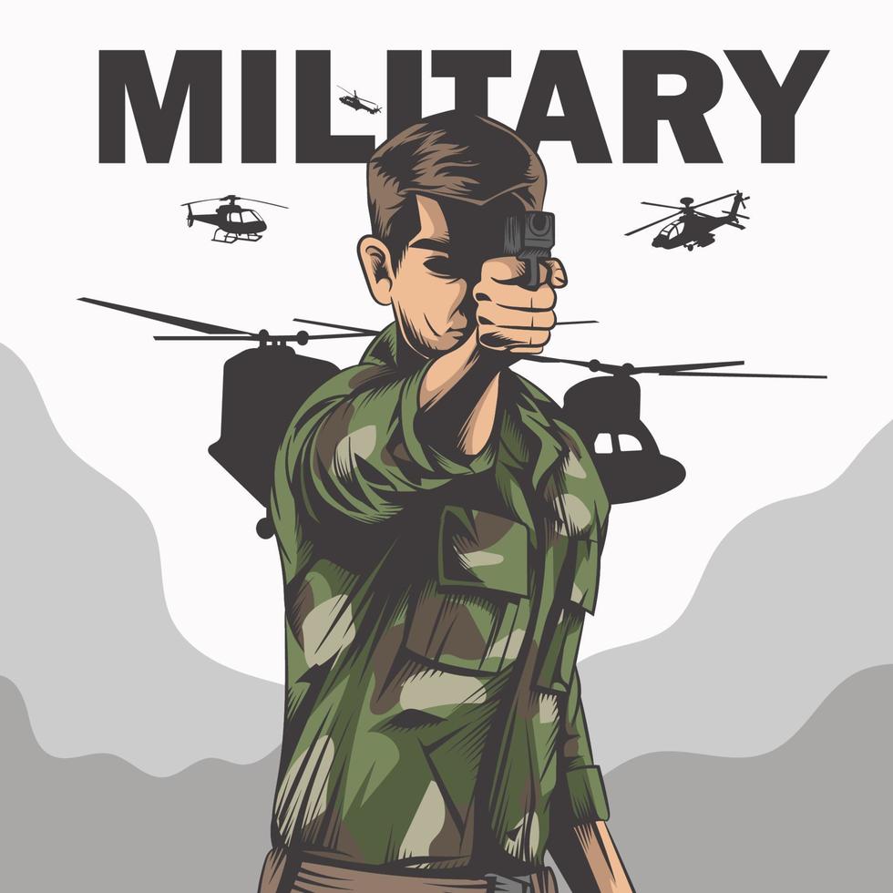Special Forces soldier holds a pistol . military illustration vector