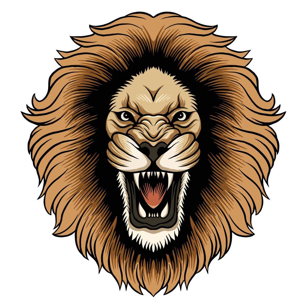angry roaring male lion head vector