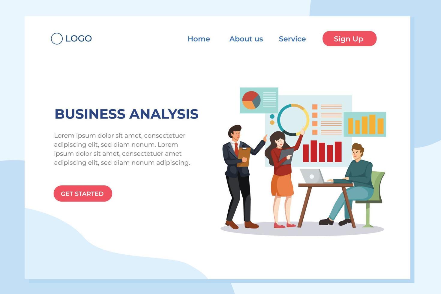 Analyze statistic and data on company report. Laptop dashboard for accounting job. Optimize mobile digital services for work. Flat vector illustration for landing page, website, mobile, poster, flyer