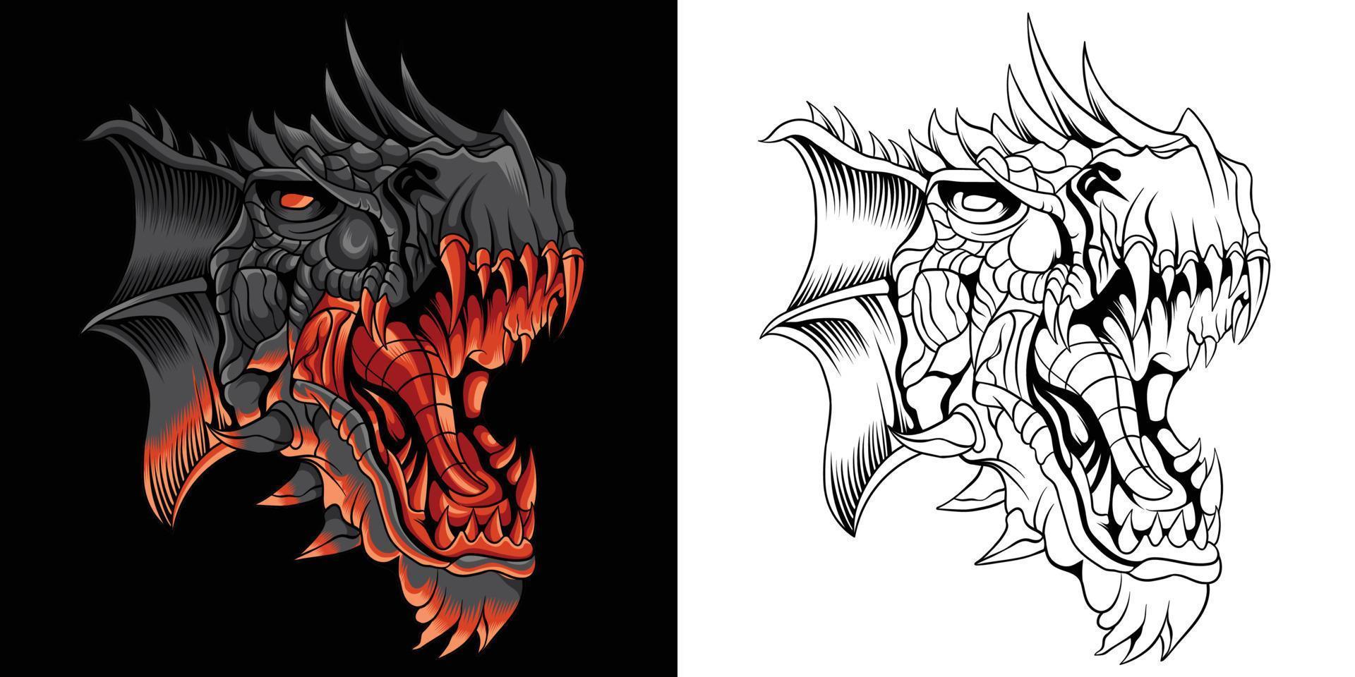 dragon head illustration in neon color style vector