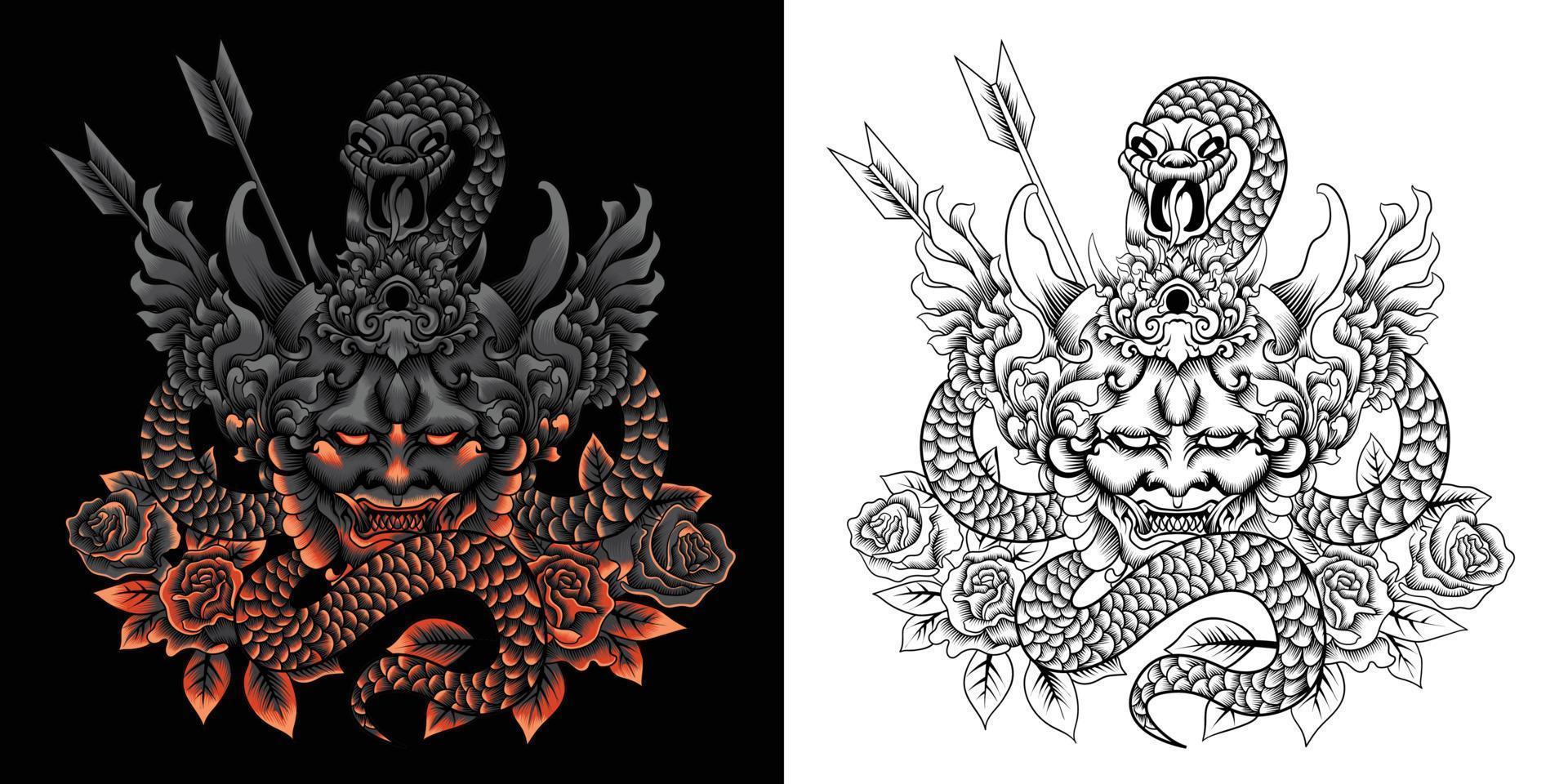 hannya mask with snake vector illustration