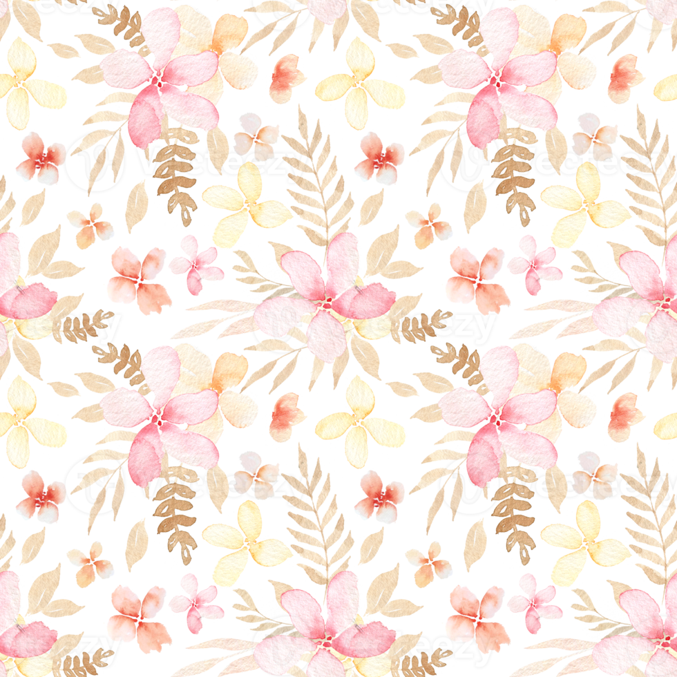 Watercolor peach flowers seamless pattern png