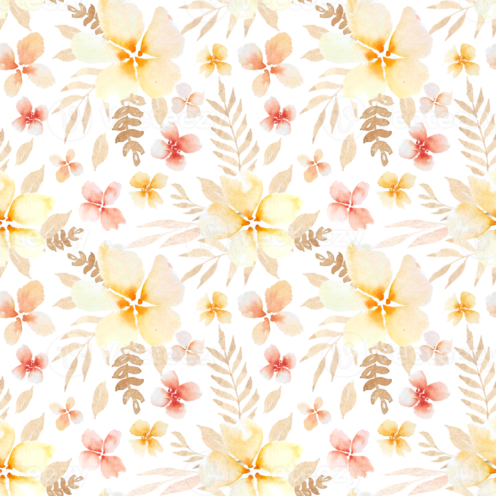 Watercolor peach flowers seamless pattern png