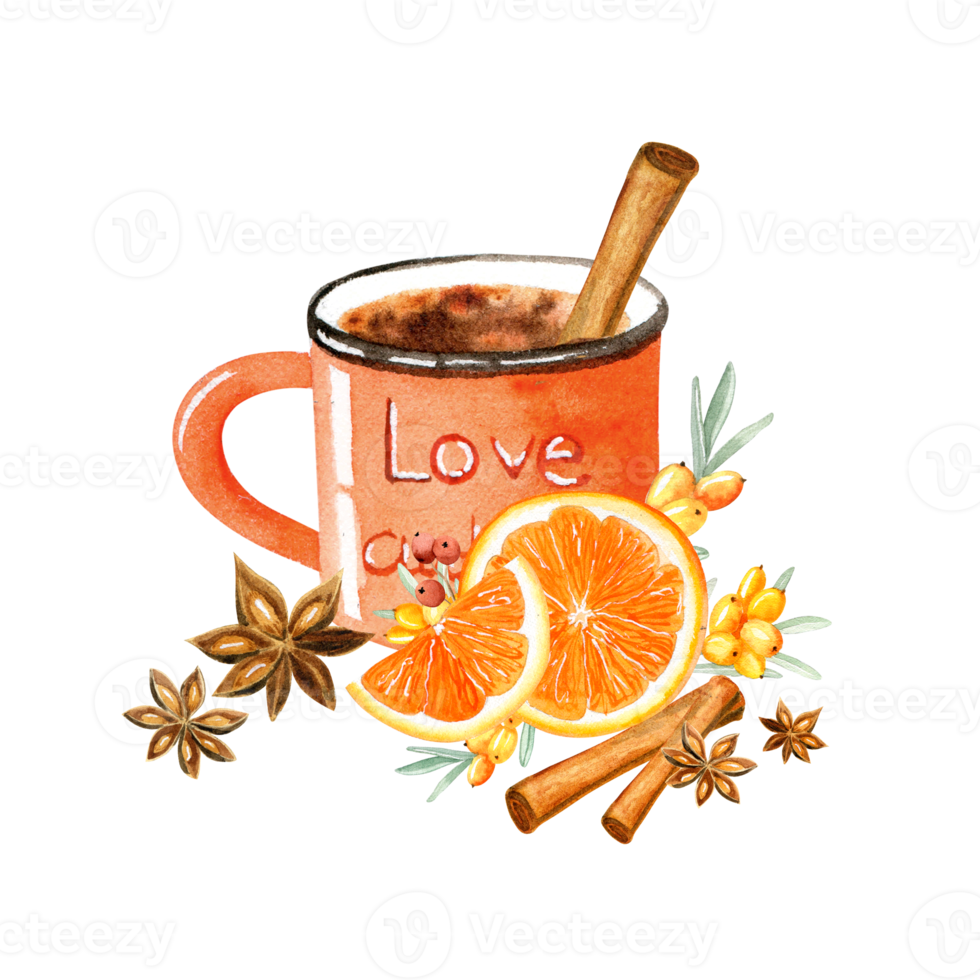 Watercolor mug with cookies and spicy png