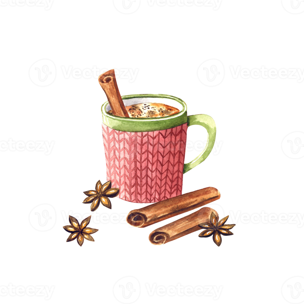 Watercolor mug with cookies and spicy png