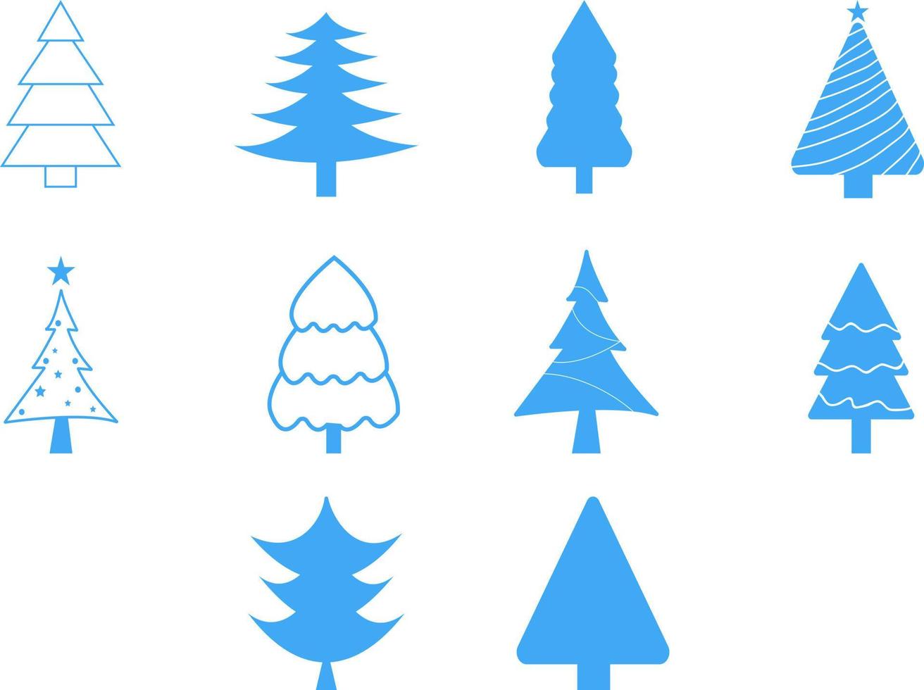 Set of Christmas trees isolated on white. Decorations for Christmas. Vector illustration.