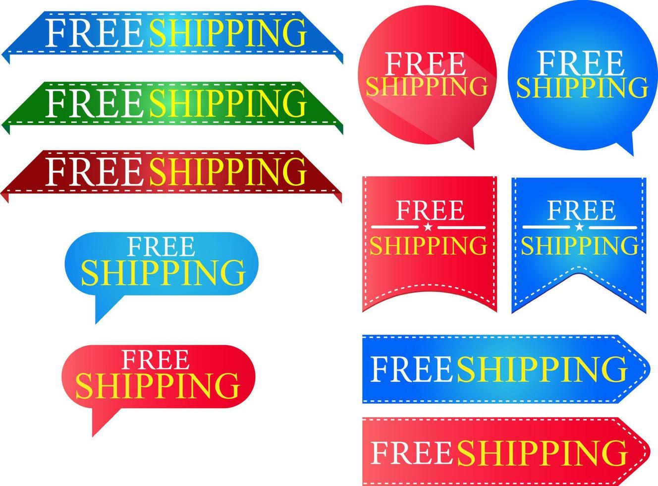 Set of Free Shipping Red Label Icon Design. Vector illustration Isolated on white background.