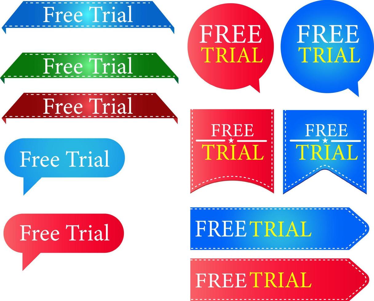 Set of free trial Red and blue Label Icon Design. Vector illustration Isolated on white background.