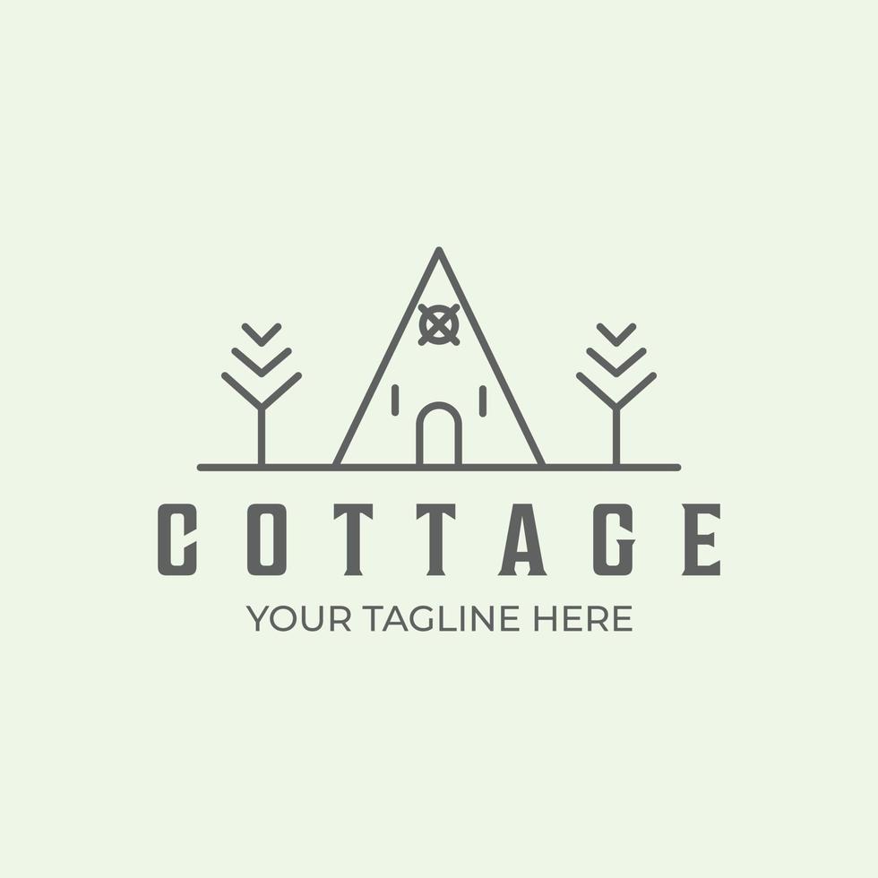 icono de ilustración de diseño minimalista de arte de línea de cabaña o cabaña o campamento vector