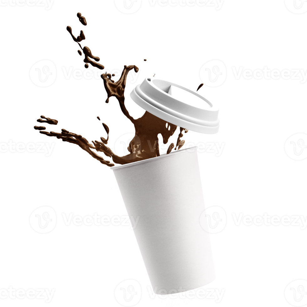 Cup with coffee splash isolated realistic png