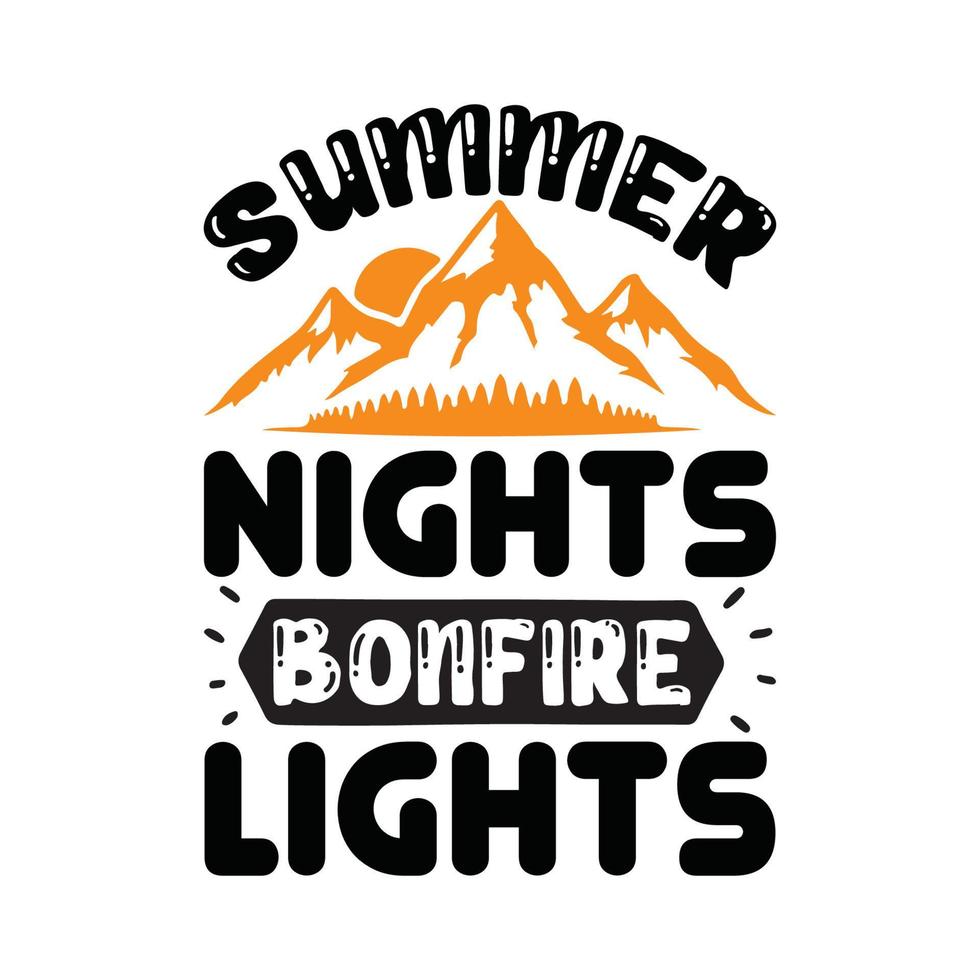 Summer nights bonfire lights  Vector illustration with hand-drawn lettering on texture background prints and posters. Calligraphic chalk design