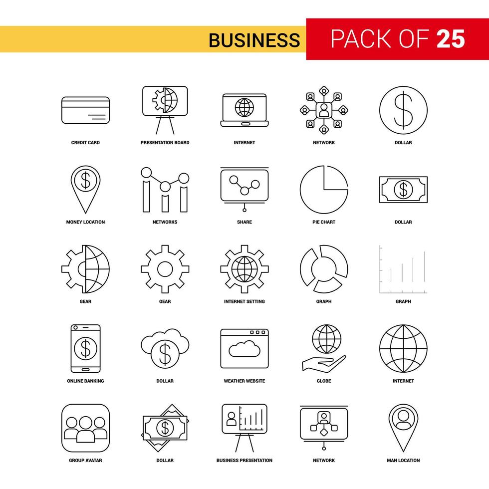 Business Black Line Icon 25 Business Outline Icon Set vector