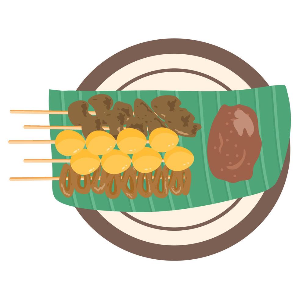 Indonesian street food, Chicken intestine satay vector