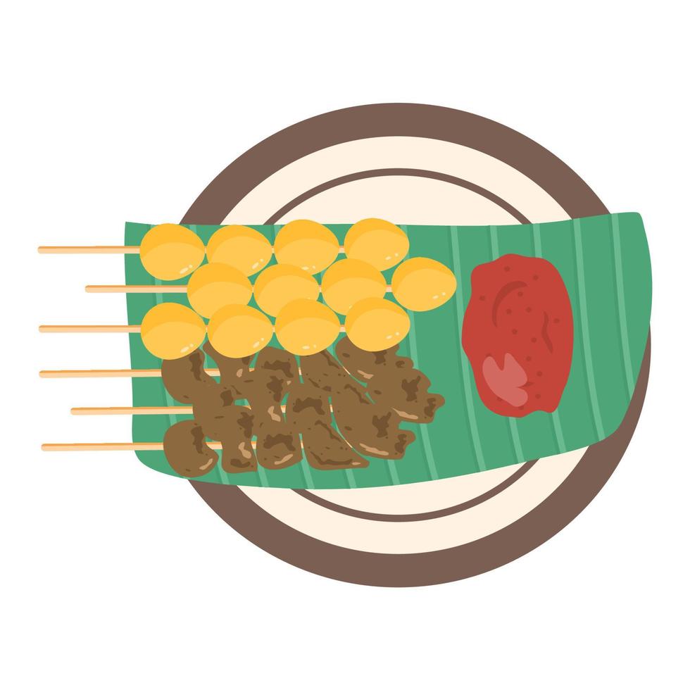 eggs satay, chicken intestine satay, liver and chicken gizzard satay vector