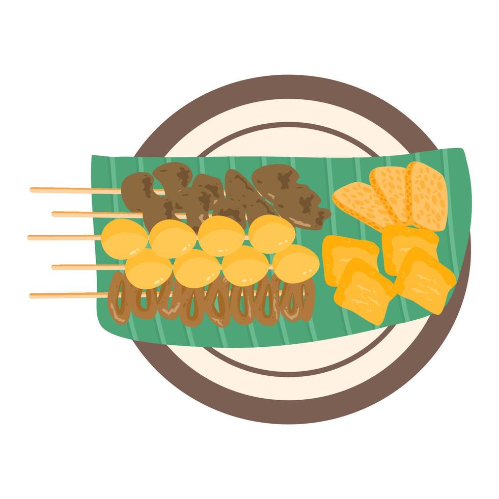 comida tradicional indonesia sate telur puyuh vector