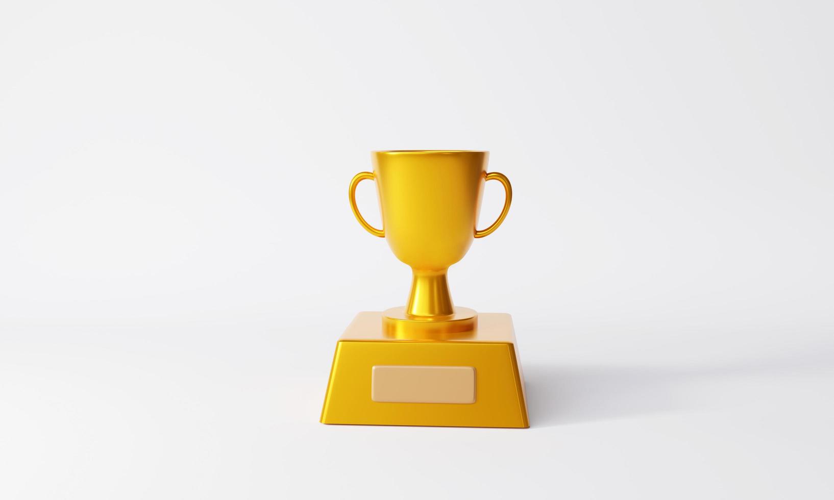 trofeos para los ganadores. conjunto de trofeos de oro, plata y bronce sobre fondo blanco. concepto ganador, diseño de premios, logro, 1°, 2°, 3° lugar. ilustración de renderizado 3d foto