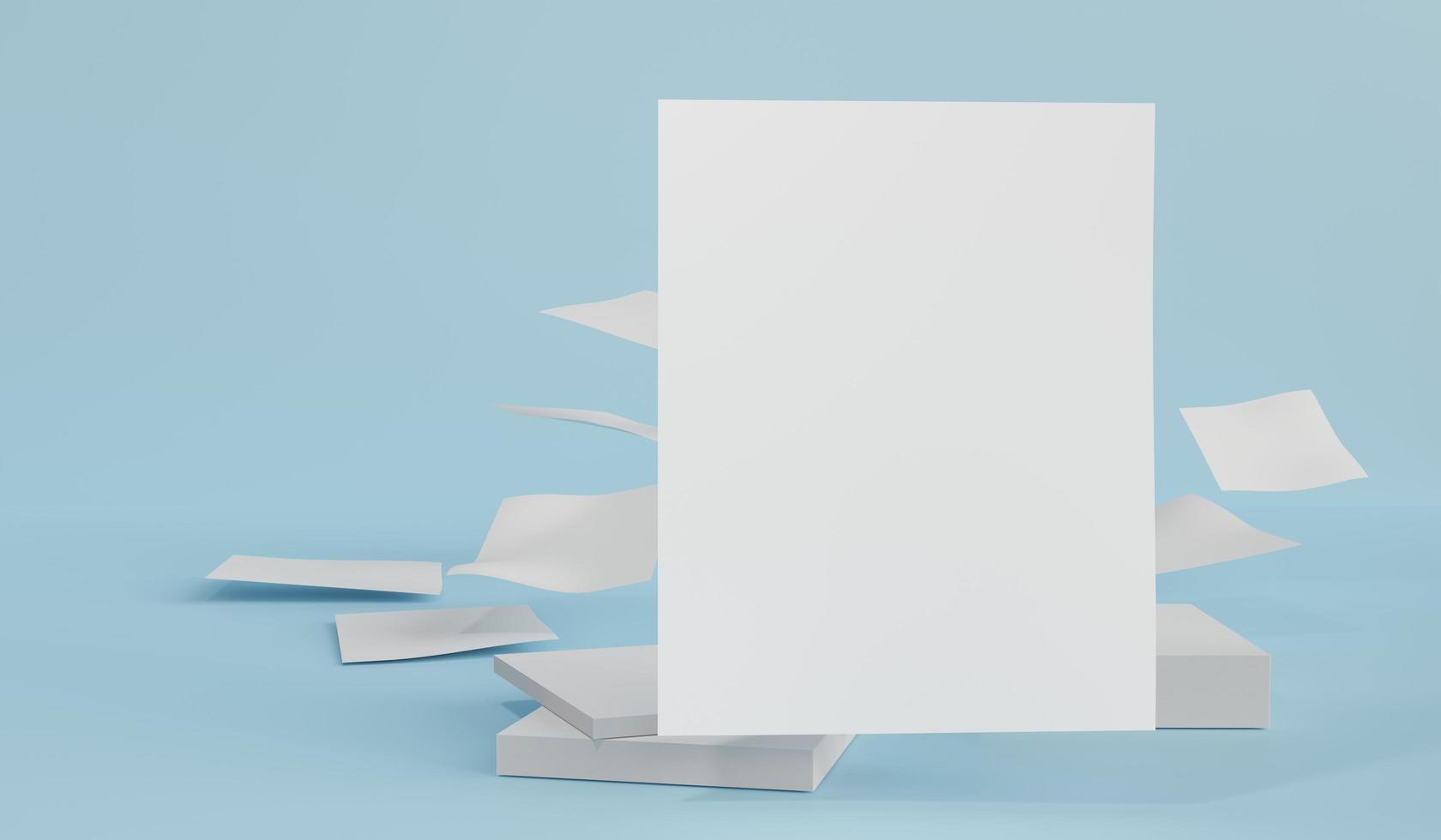 White paper and a pile of blank paper on background. with blank space for copying, advertising space, and brochures. 3D rendering illustration photo