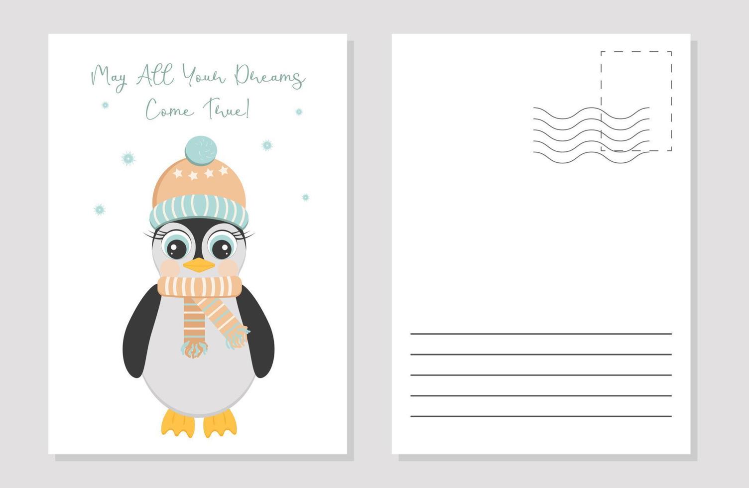 the layout of a greeting card with a cute penguin vector