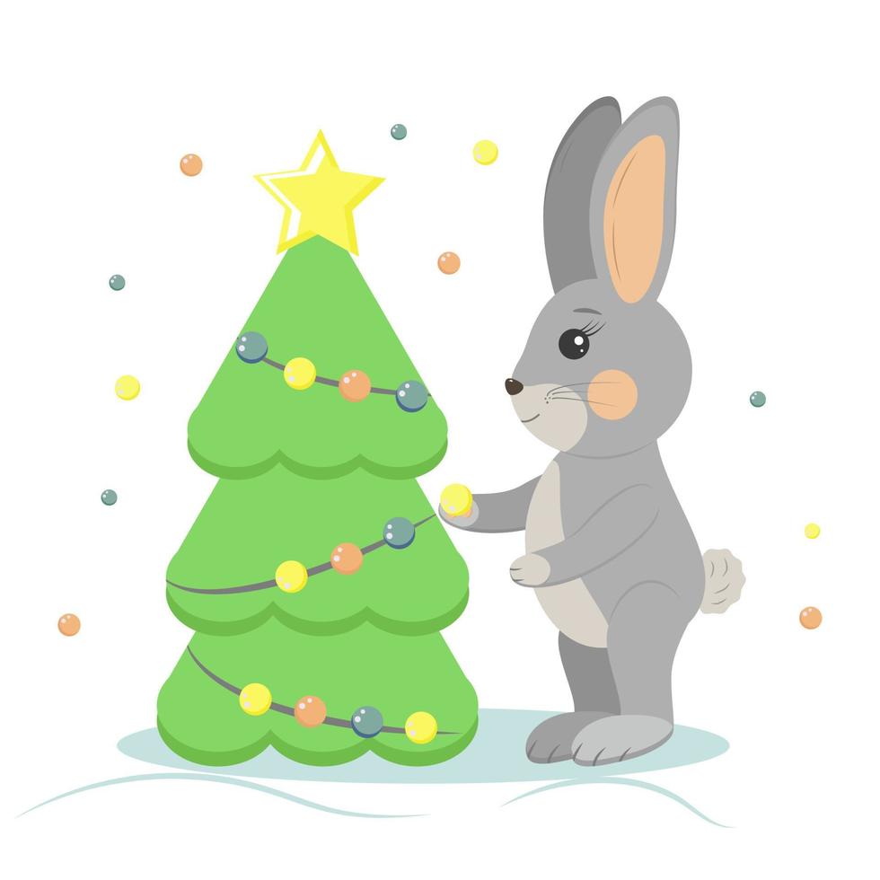 rabbit dresses up christmas tree holiday christmas garland balloons vector