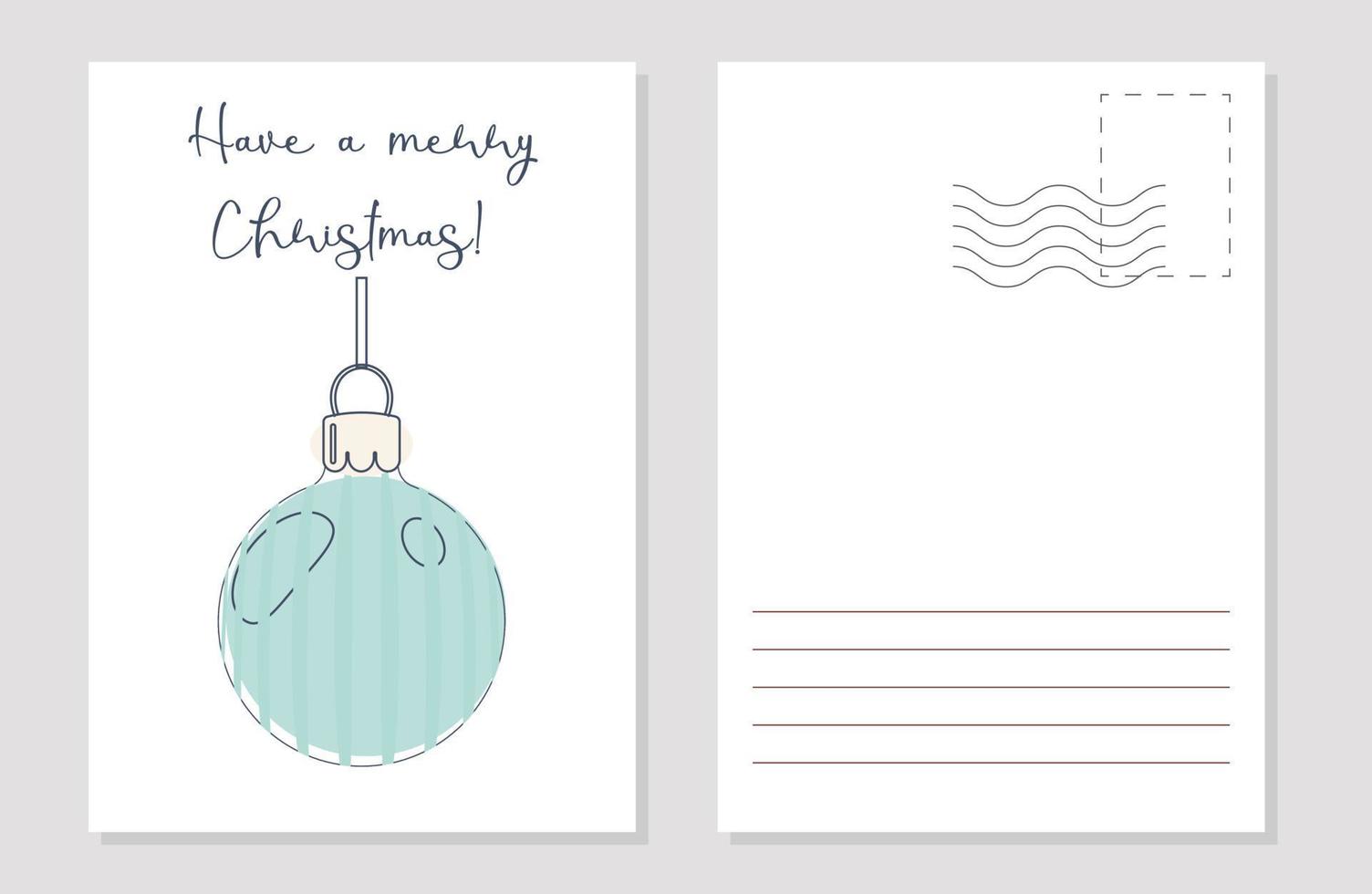 the layout of the greeting card Christmas ball in the style of line art blue color vector