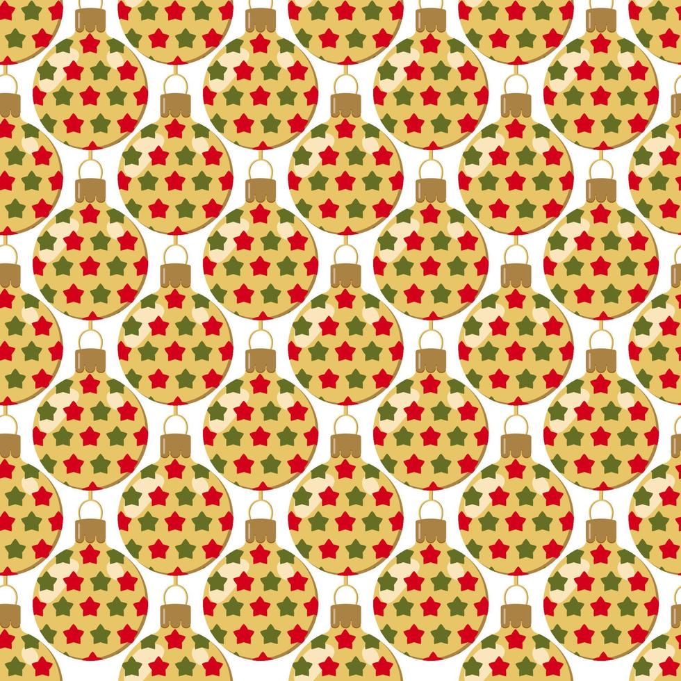pattern of gold with stars of Christmas colored balls with ribbon for festive packaging vector