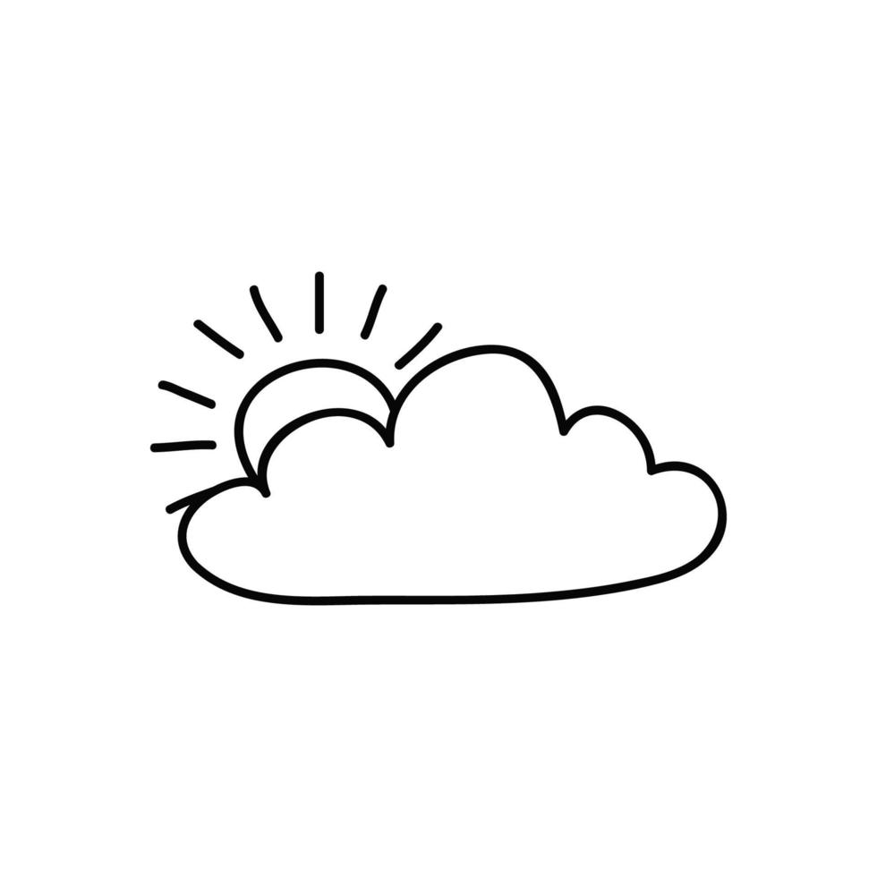Doodle cloud with sun. vector