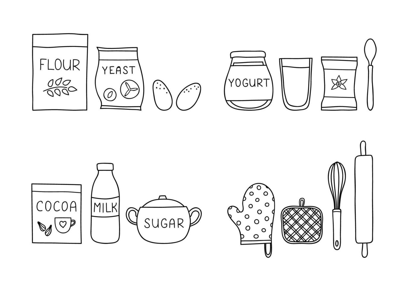 Groups of doodle baking ingredients. vector