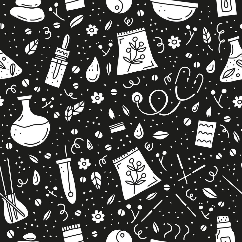 Seamless pattern with alternative medicine and ayurveda icons. vector