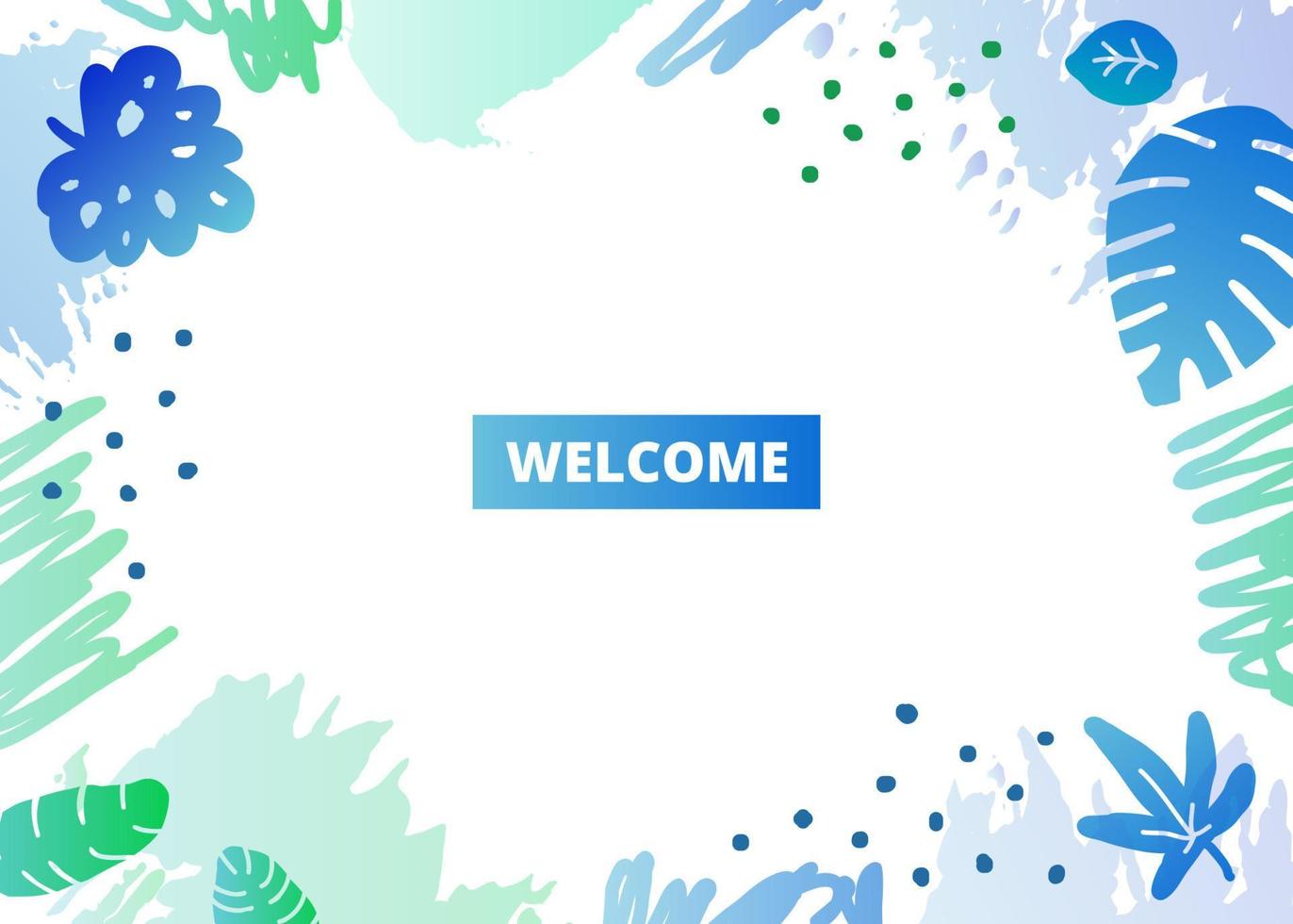 Background with jungle leaves, brush strokes and dots. vector