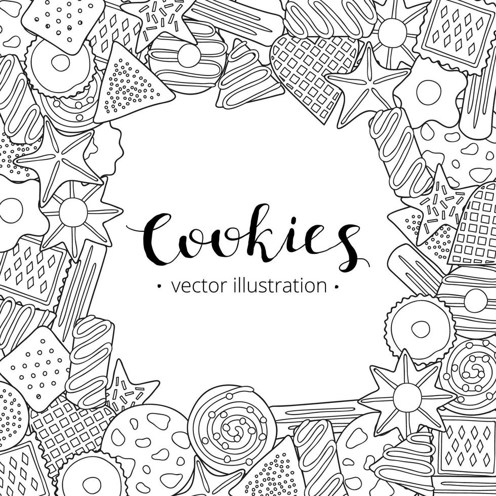 Square background with hand drawn cookies. vector