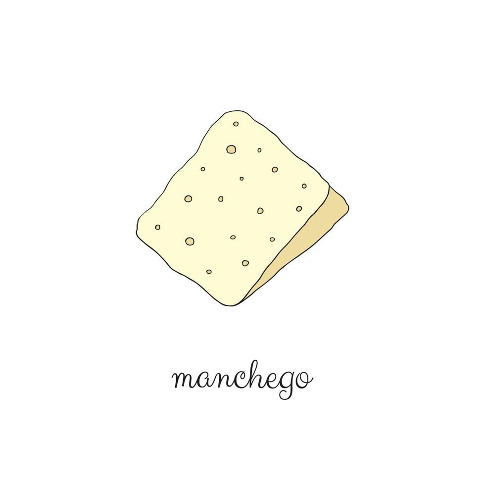 Hand drawn manchego cheese. vector