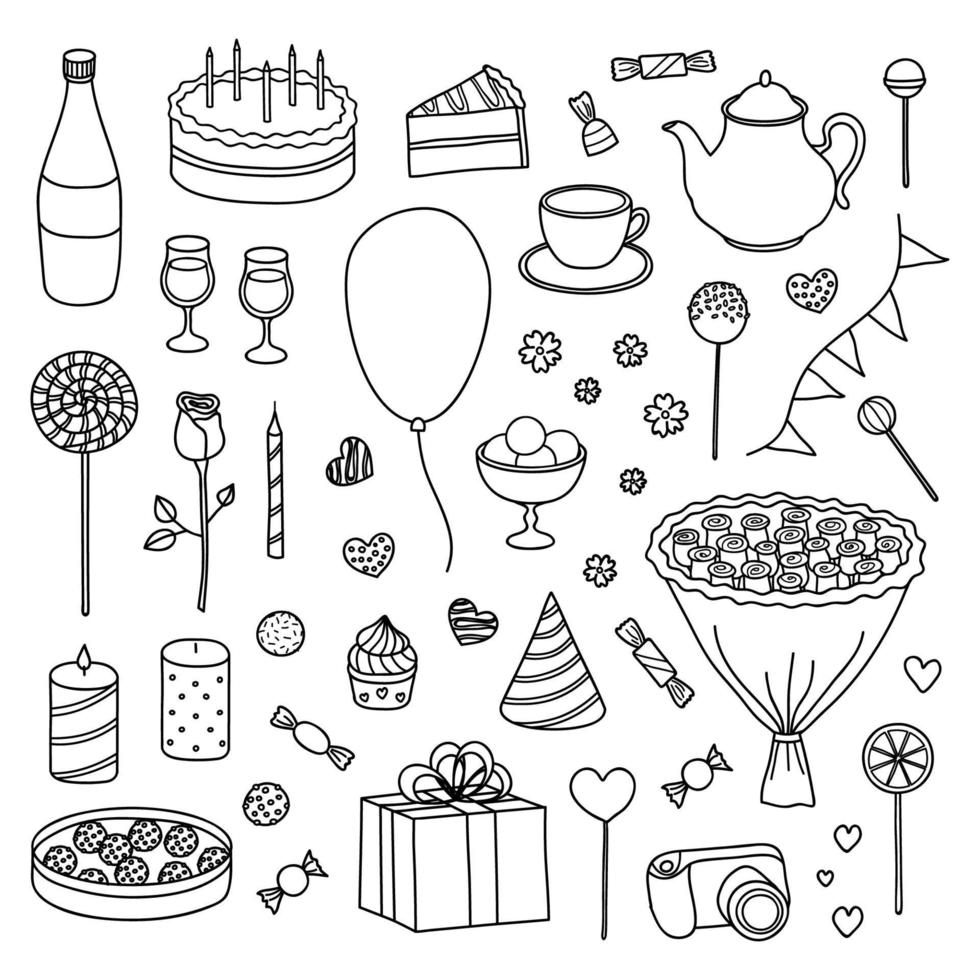 Hand drawn festive items set. vector