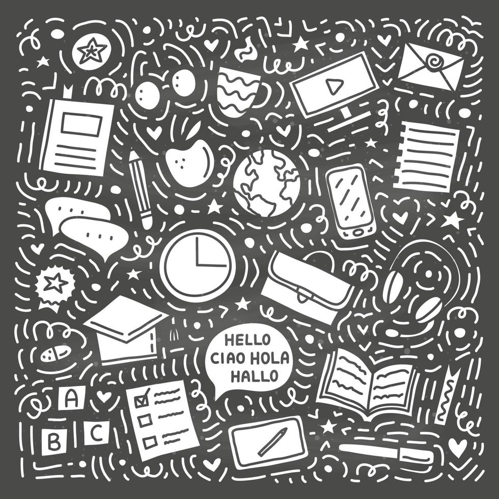 Set of doodle language courses icons. vector