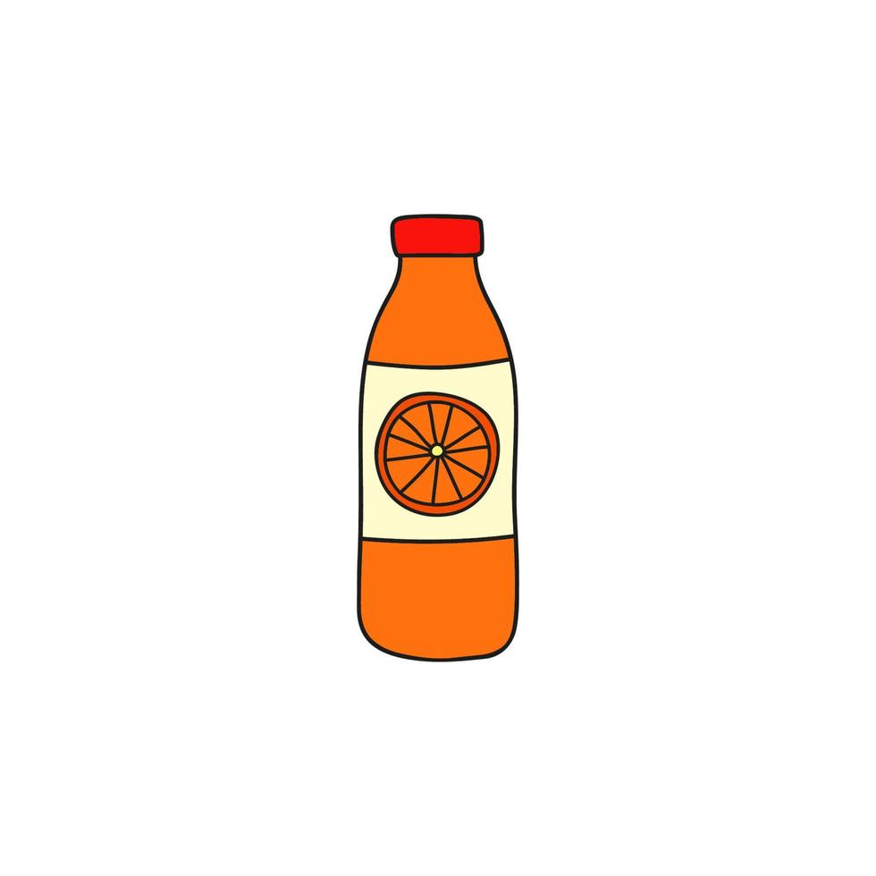 jugo de naranja de color garabato en botella. vector