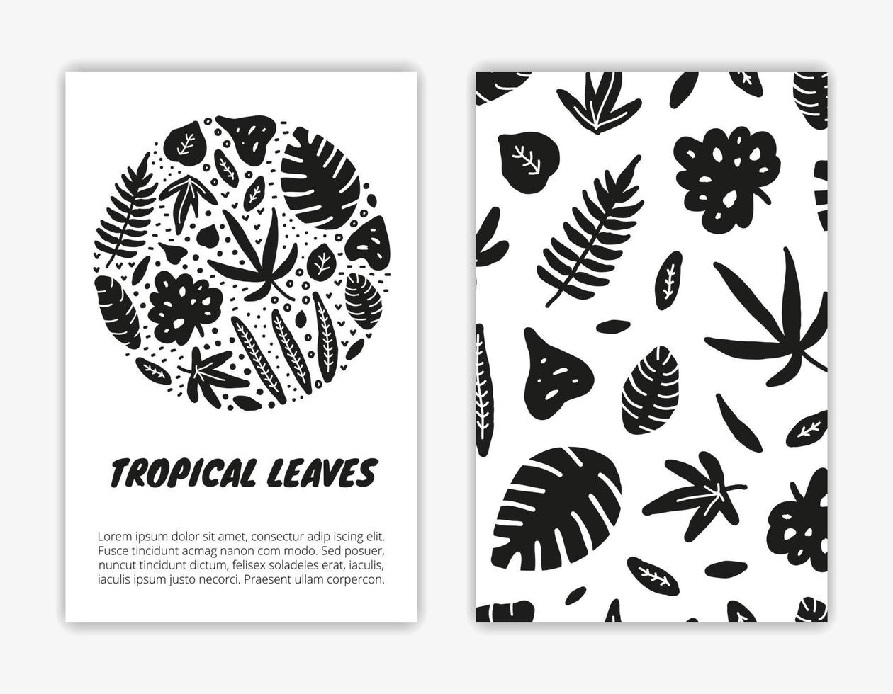 Card templates with doodle jungle leaves. vector