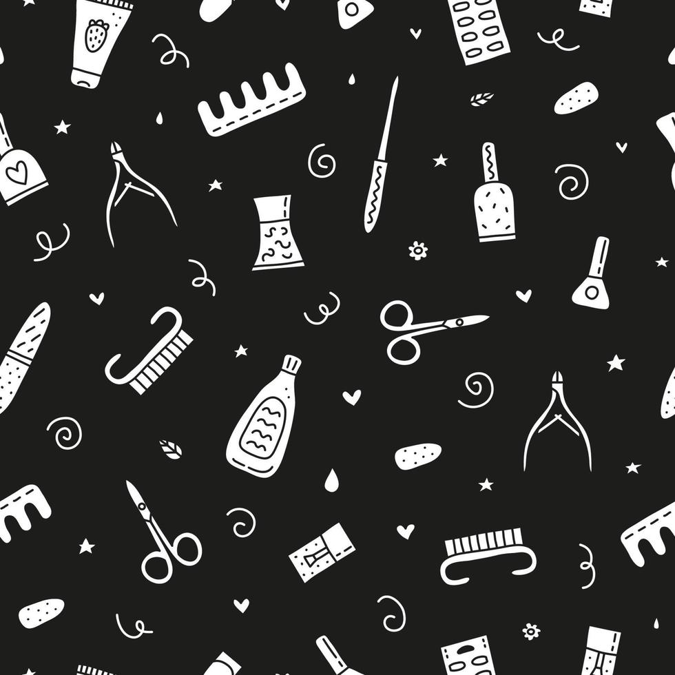 Seamless pattern with nail salon icons. vector