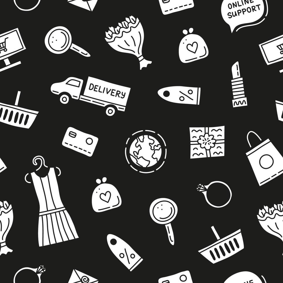 Seamless pattern with e-commerce shopping doodles. vector