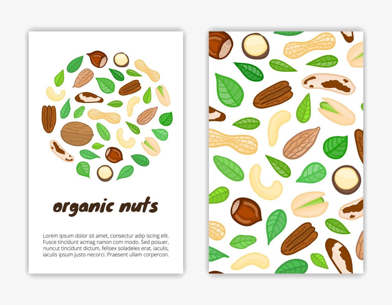 Card templates with doodle nuts. vector