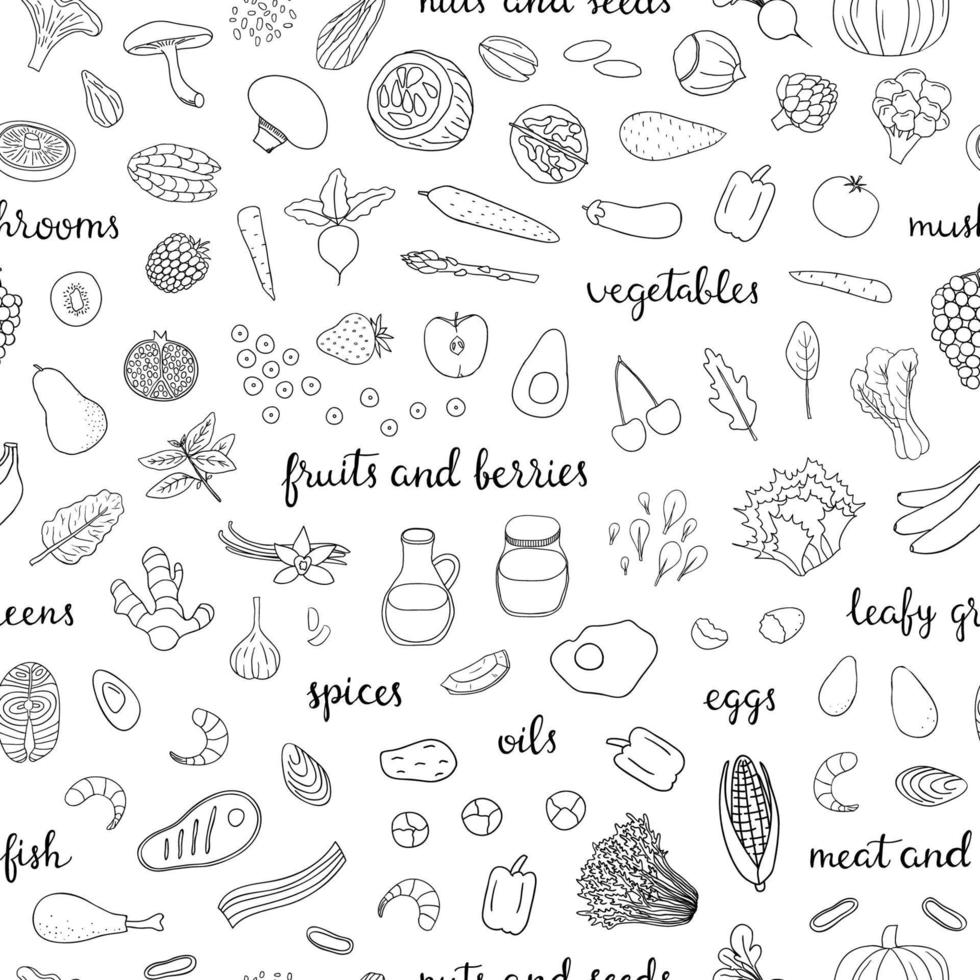 Seamless pattern with paleo diet foods. vector