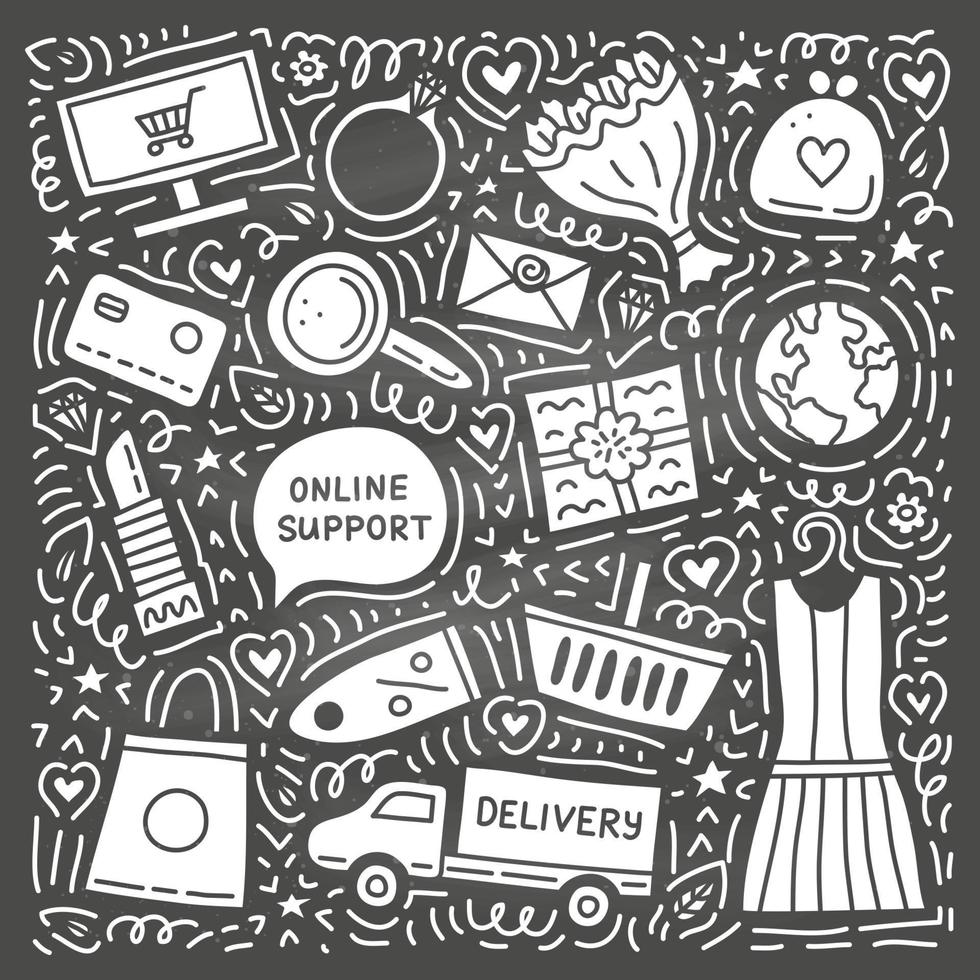 Set of e-commerce shopping doodles. vector