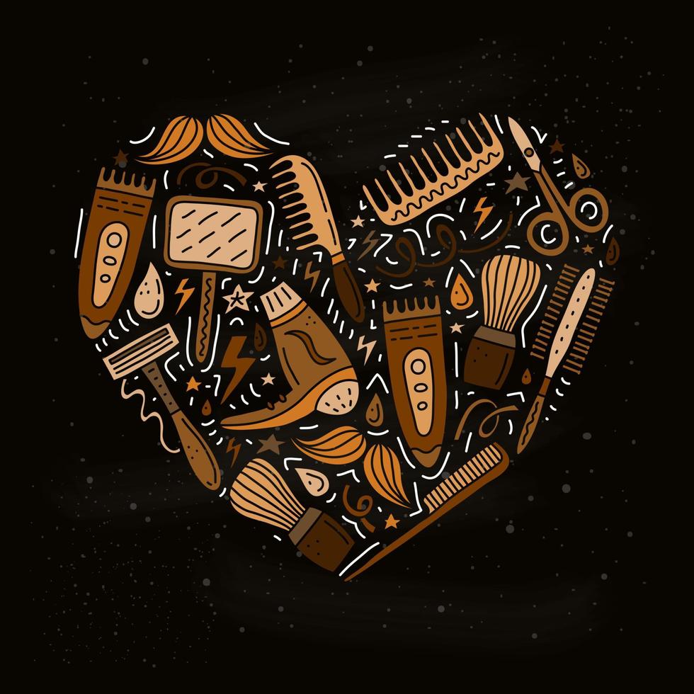 barbería garabatos en forma de corazón. vector