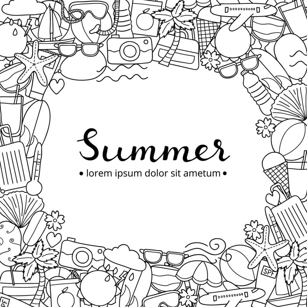 Square background with doodle summer items. 14325582 Vector Art at Vecteezy