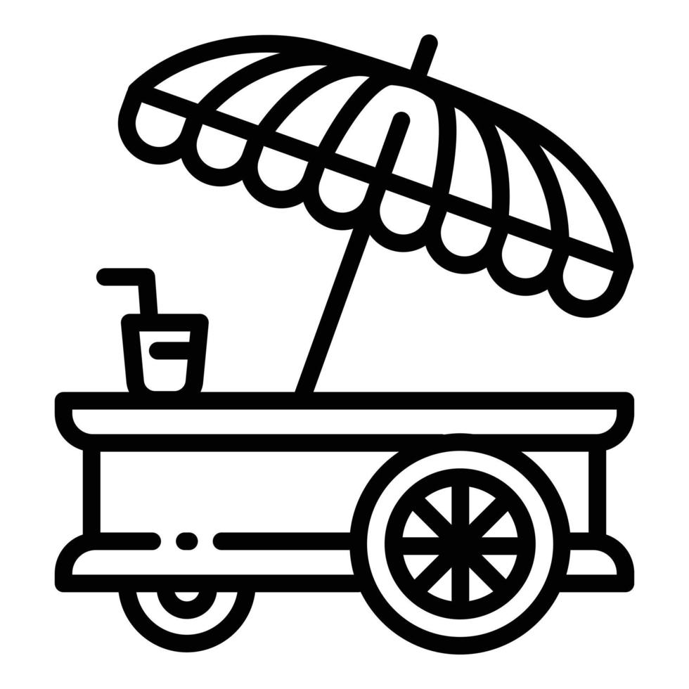 icono de paraguas de carrito de comida, estilo de esquema vector
