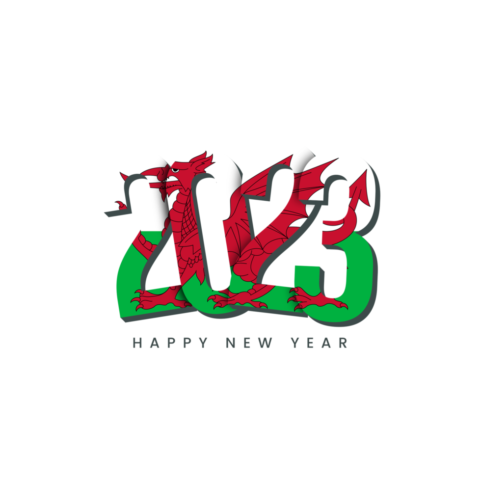 New Year 2023 with country flag Wales png