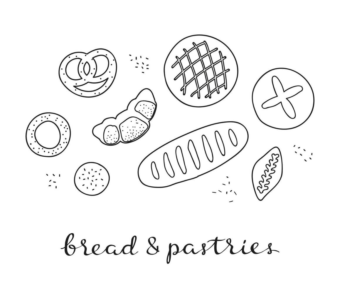 Composition of hand drawn baking bread. vector