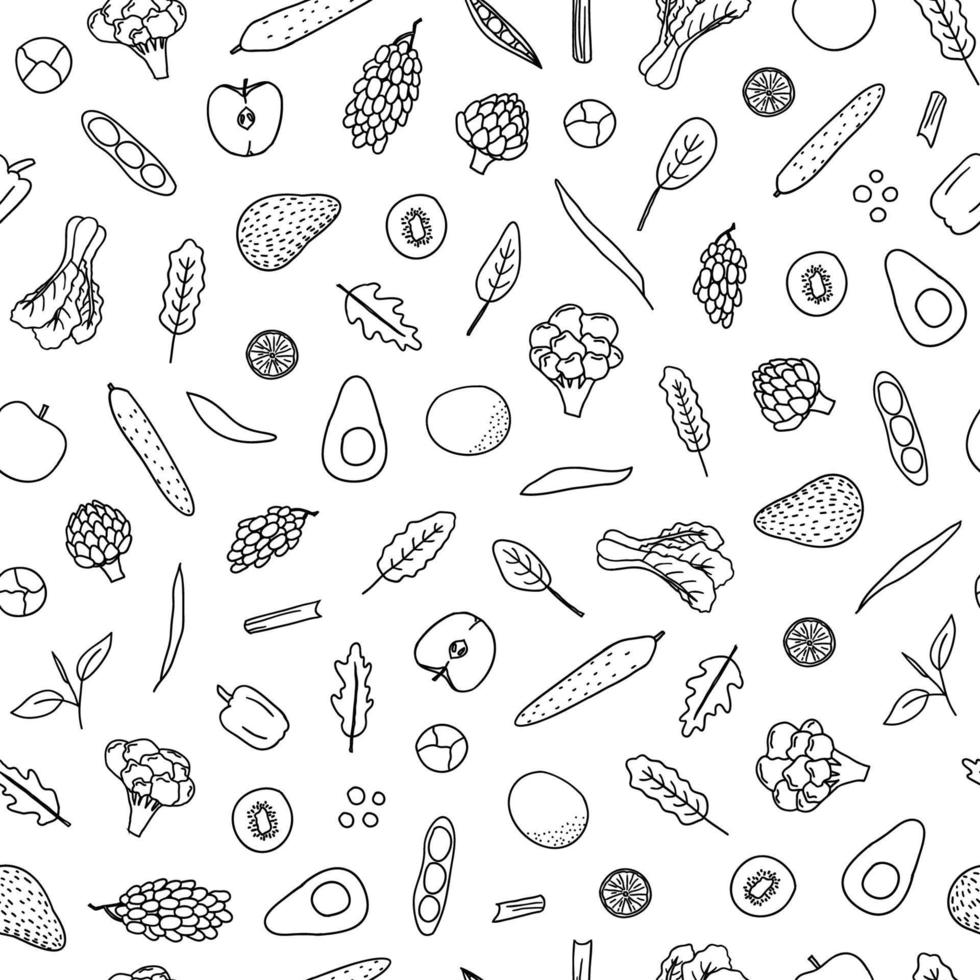 Seamless pattern with veggies and fruits. vector